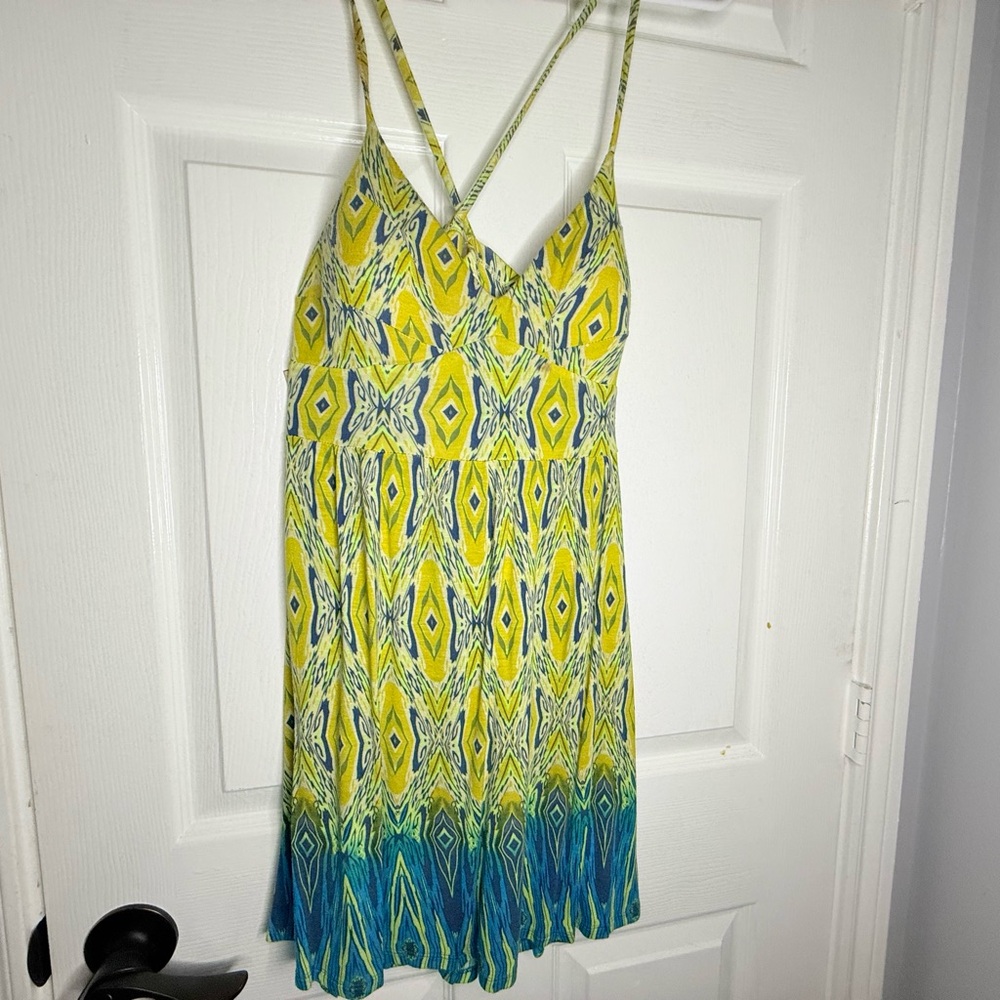 Yellow and Blue Patterned Women's Dress